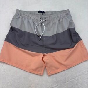 Simply Southern Men XL Swim Trunk Grey Peach Colorblock Board Shorts Mesh Lining